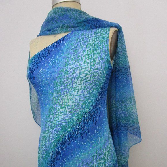 Floaty 70s Maxi Dress One Shoulder Sheer Overlay Poncho Topper - Picture 3 of 12